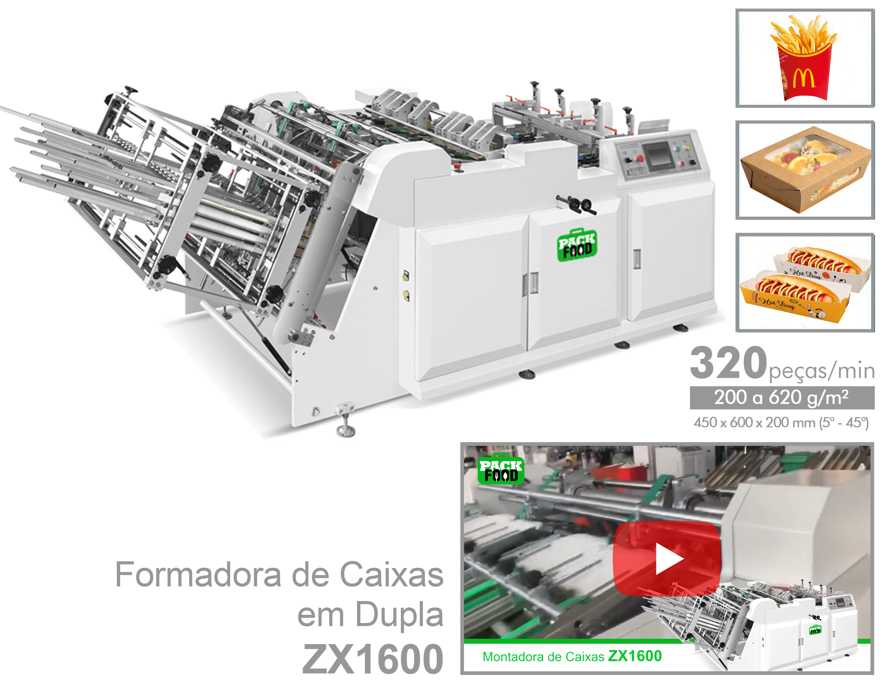 Apolo - PackFood ZX1600 - Máquinas de Embalagens para Fast Food & Delivery - Copos, caixas, tampas, pratos... de papel